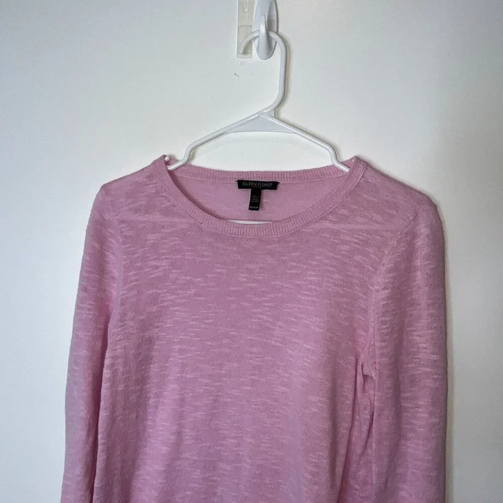 Eileen Fisher Pink Linen Cotton Long Sleeve Sweater Womens PP
